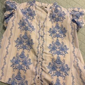 Aura Blue and White Floral Top